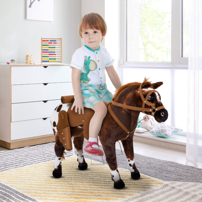 Qaba Sound-Making Ride On Horse for Toddlers 3-5, with Neighing and Galloping Sound, Stuffed Animal Horse Toy for Kids with Padding, Soft Feel, Brown - Image 10