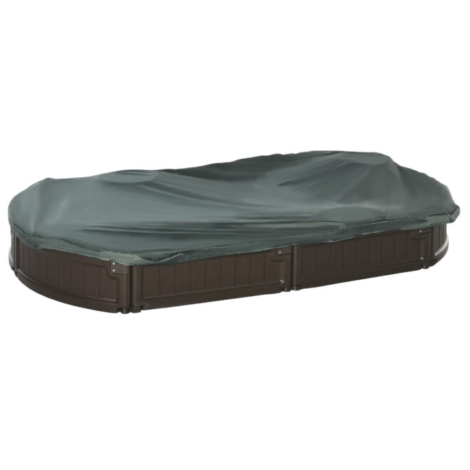 Outsunny Kids Outdoor Sandbox with Cover Garden Bed, Easy Assembly Children's Oval Sandbox for Backyard, Brown, 72" x 41.25" x 8.75" - Image 3