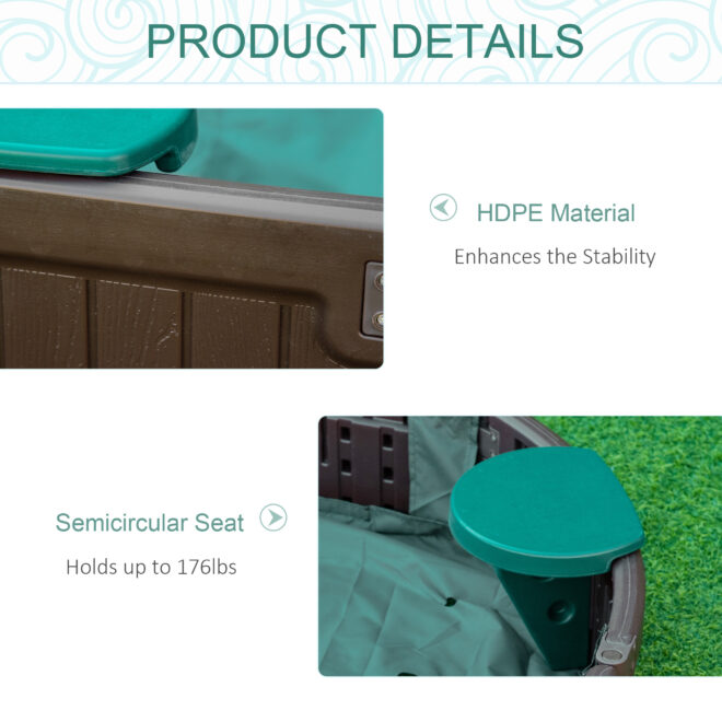 Outsunny Kids Outdoor Sandbox with Cover Garden Bed, Easy Assembly Children's Oval Sandbox for Backyard, Brown, 72" x 41.25" x 8.75" - Image 7