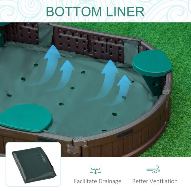 Outsunny Kids Outdoor Sandbox with Cover Garden Bed, Easy Assembly Children's Oval Sandbox for Backyard, Brown, 72" x 41.25" x 8.75" - Image 8