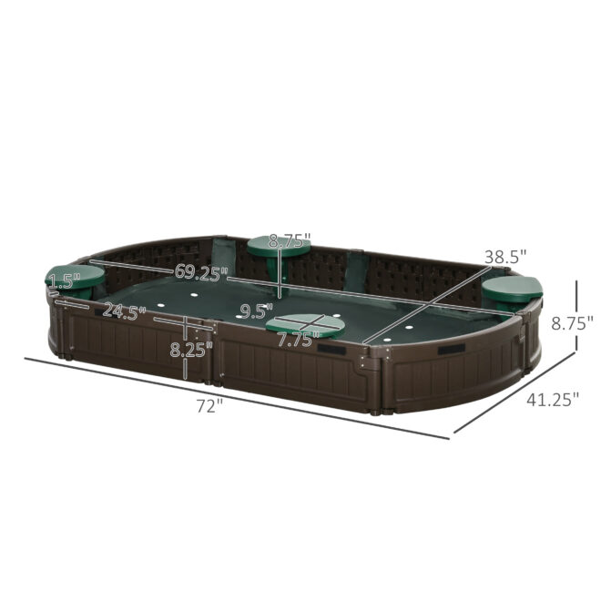 Outsunny Kids Outdoor Sandbox with Cover Garden Bed, Easy Assembly Children's Oval Sandbox for Backyard, Brown, 72" x 41.25" x 8.75" - Image 10