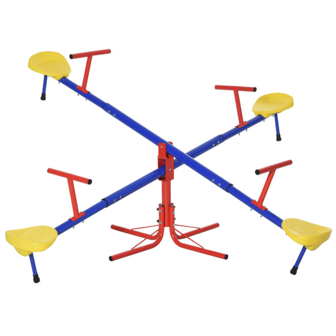 Outsunny Kids Seesaw Swivel Teeter Totter with 360° Spinning, 4 Seater Seesaw Outdoor Playground Equipment for Backyard, Boys and Girls Aged 3-8 Years Old - Image 2