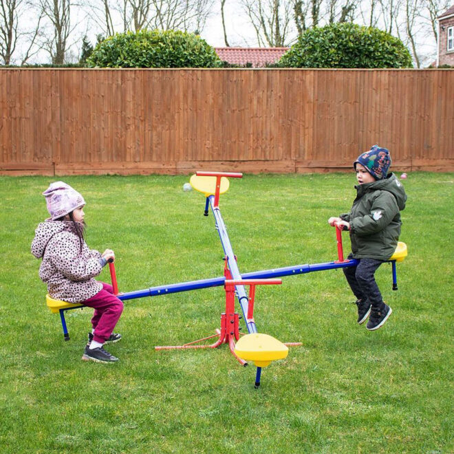 Outsunny Kids Seesaw Swivel Teeter Totter with 360° Spinning, 4 Seater Seesaw Outdoor Playground Equipment for Backyard, Boys and Girls Aged 3-8 Years Old - Image 11
