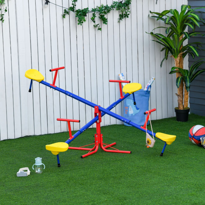 Outsunny Kids Seesaw Swivel Teeter Totter with 360° Spinning, 4 Seater Seesaw Outdoor Playground Equipment for Backyard, Boys and Girls Aged 3-8 Years Old - Image 3
