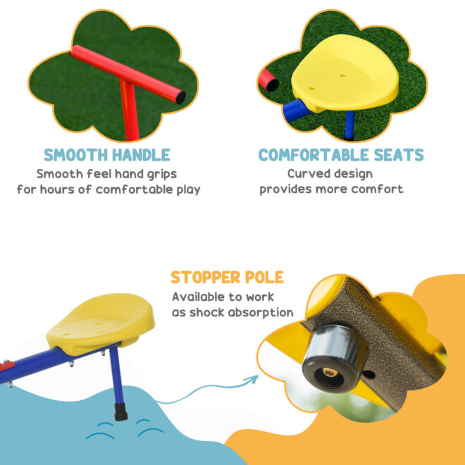 Outsunny Kids Seesaw Swivel Teeter Totter with 360° Spinning, 4 Seater Seesaw Outdoor Playground Equipment for Backyard, Boys and Girls Aged 3-8 Years Old - Image 7