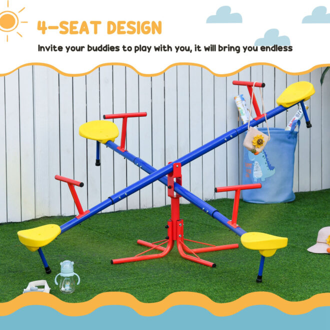 Outsunny Kids Seesaw Swivel Teeter Totter with 360° Spinning, 4 Seater Seesaw Outdoor Playground Equipment for Backyard, Boys and Girls Aged 3-8 Years Old - Image 8