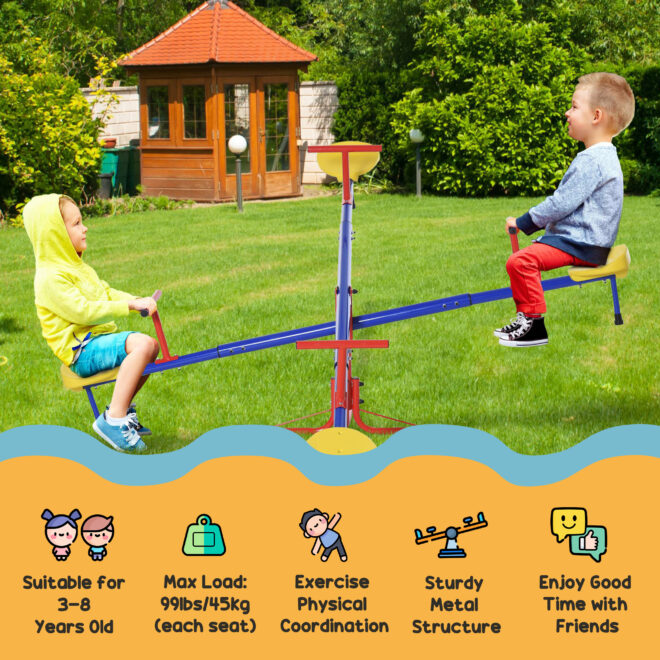 Outsunny Kids Seesaw Swivel Teeter Totter with 360° Spinning, 4 Seater Seesaw Outdoor Playground Equipment for Backyard, Boys and Girls Aged 3-8 Years Old - Image 9