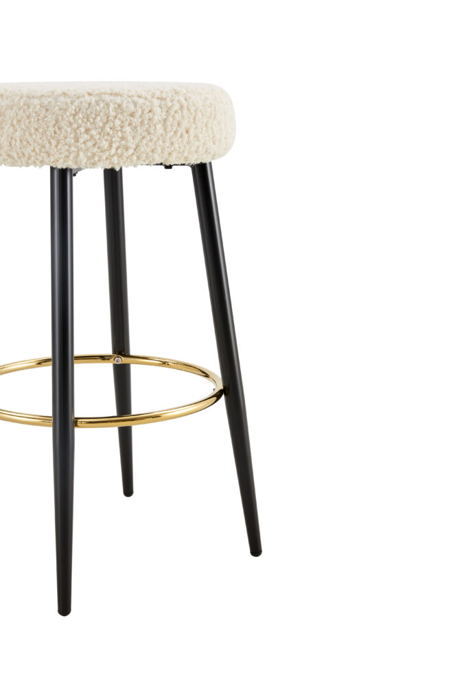 Counter Height Bar Stools Set of 2, PU Kitchen Stools Upholstered Dining Chair Stools 24 Inches Height with Golden Footrest for Kitchen Island Coffee Shop Bar Home Balcony berber Fleece - Image 5