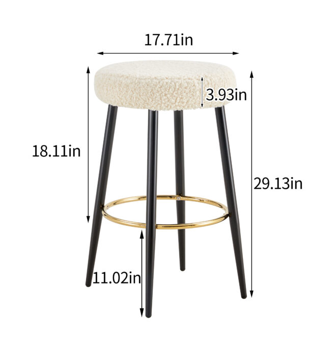 Counter Height Bar Stools Set of 2, PU Kitchen Stools Upholstered Dining Chair Stools 24 Inches Height with Golden Footrest for Kitchen Island Coffee Shop Bar Home Balcony berber Fleece - Image 8