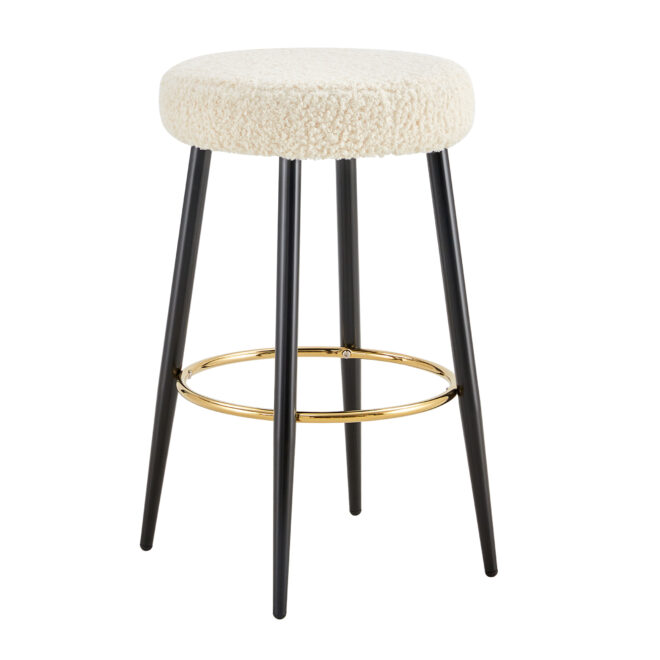 Counter Height Bar Stools Set of 2, PU Kitchen Stools Upholstered Dining Chair Stools 24 Inches Height with Golden Footrest for Kitchen Island Coffee Shop Bar Home Balcony berber Fleece - Image 2