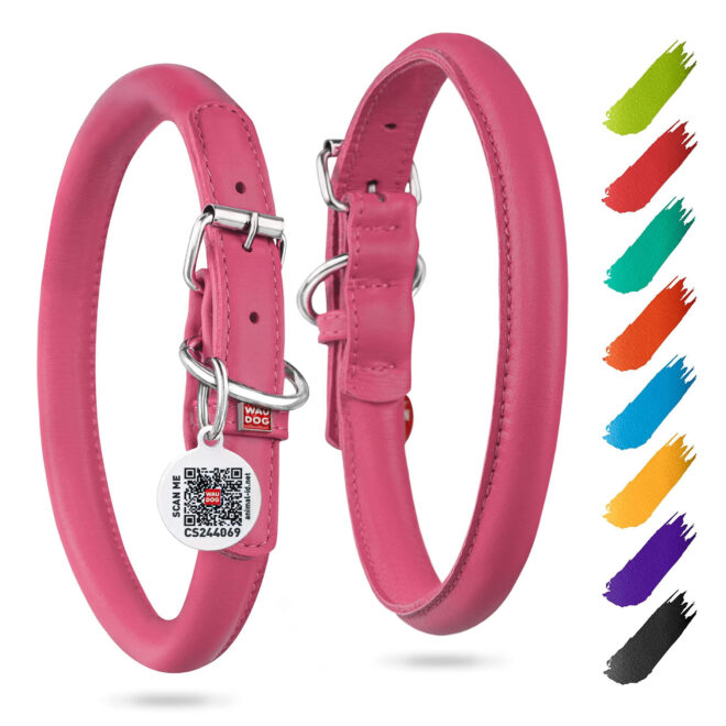 Ultra Soft Rolled Leather Dog Collar for Small Dogs Soft Padded Male and Female Dog Collar 10-13 inch Neck Pink Collar - Image 5