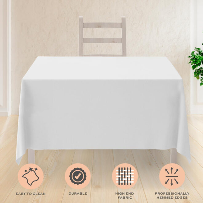 2 Square Tablecloth Covers 70x70 Inch Table Cloths for Square or Round Table 200 GSM Washable Wrinkle Resistant Fabric for Weddings Kitchen Restaurant White - Image 5