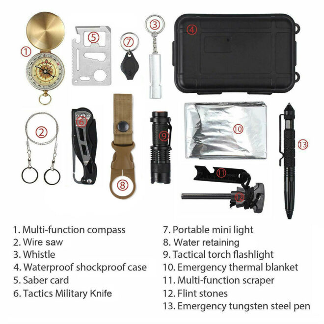 14 in 1 Outdoor Emergency Survival Gear Kit Camping Tactical Tools SOS EDC Case - Image 3