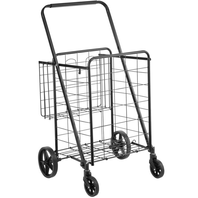 VEVOR Folding Shopping Cart, Jumbo Grocery Cart with Double Baskets, 360° Swivel Wheels, Heavy Duty Utility Cart, 110 LBS Large Capacity Utility Cart for Laundry, Shopping, Grocery, Luggage - Image 11