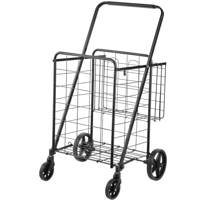 VEVOR Folding Shopping Cart, Jumbo Grocery Cart with Double Baskets, 360° Swivel Wheels, Heavy Duty Utility Cart, 110 LBS Large Capacity Utility Cart for Laundry, Shopping, Grocery, Luggage - Image 9