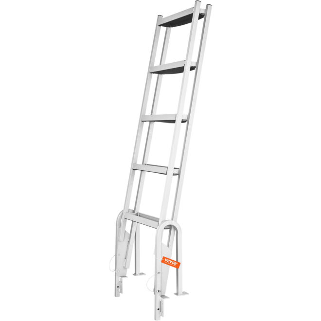 VEVOR Dock Ladder Flip Up 5 Steps, 350lbs Load Capacity, Aluminum Pontoon Boat Ladder with 4" Wide Step & Nonslip Rubber Mat,Swimm Step Ladder for Ship/Lake/Pool/Marine Boarding