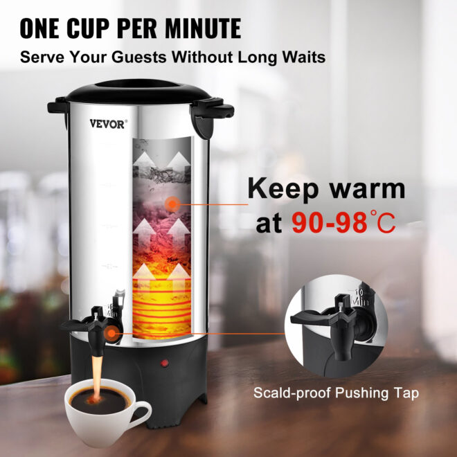 VEVOR Commercial Coffee Urn 50 Cup Stainless Steel Coffee Dispenser Fast Brew - Image 4