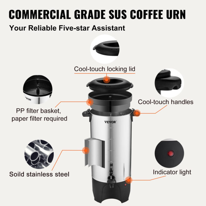 VEVOR Commercial Coffee Urn 50 Cup Stainless Steel Coffee Dispenser Fast Brew - Image 6