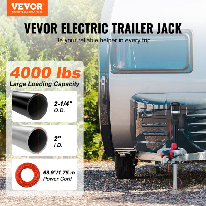 VEVOR Electric Trailer Jack, Power Tongue Jack Weight Capacity 4000 lbs, 9.84"-33.85" Electric Tongue Jack with Waterproof Cover for Lifting RV Trailer, Horse Trailer, Utility Trailer, Yacht Trailer - Image 2