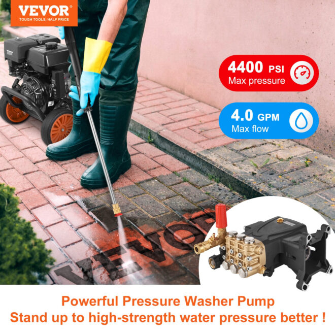 VEVOR Pressure Washer Pump, 1" Shaft Horizontal Triplex Plunger, 4400 PSI, 4 GPM Flow, Replacement Power Washer Pumps Kit, Parts Washer Pump, Compatible with Simpson MorFlex Models 40224, 40225, 40226 - Image 2