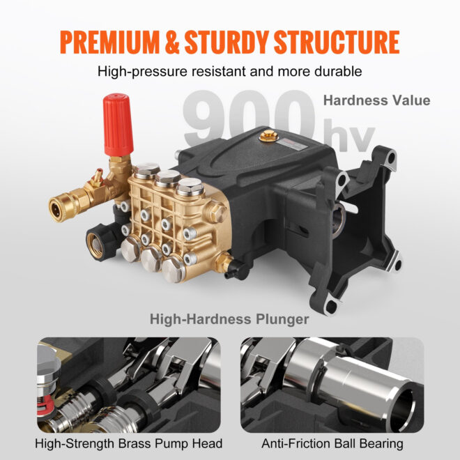 VEVOR Pressure Washer Pump, 1" Shaft Horizontal Triplex Plunger, 4400 PSI, 4 GPM Flow, Replacement Power Washer Pumps Kit, Parts Washer Pump, Compatible with Simpson MorFlex Models 40224, 40225, 40226 - Image 4