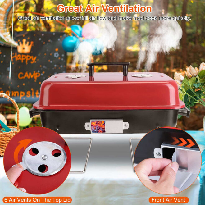 Portable Charcoal Grill Outdoor Tabletop Grill Small Barbecue Smoker Folding BBQ Grill with Lid for Backyard Camping Picnics Beach - Image 3