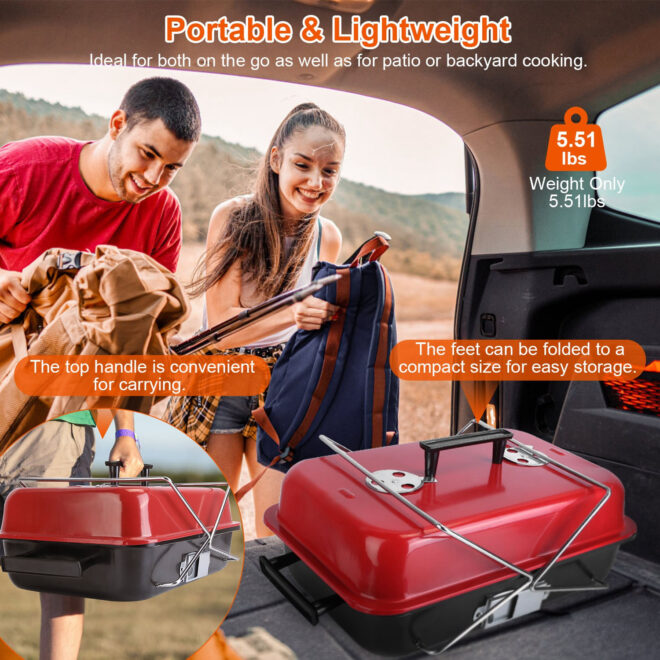 Portable Charcoal Grill Outdoor Tabletop Grill Small Barbecue Smoker Folding BBQ Grill with Lid for Backyard Camping Picnics Beach - Image 4
