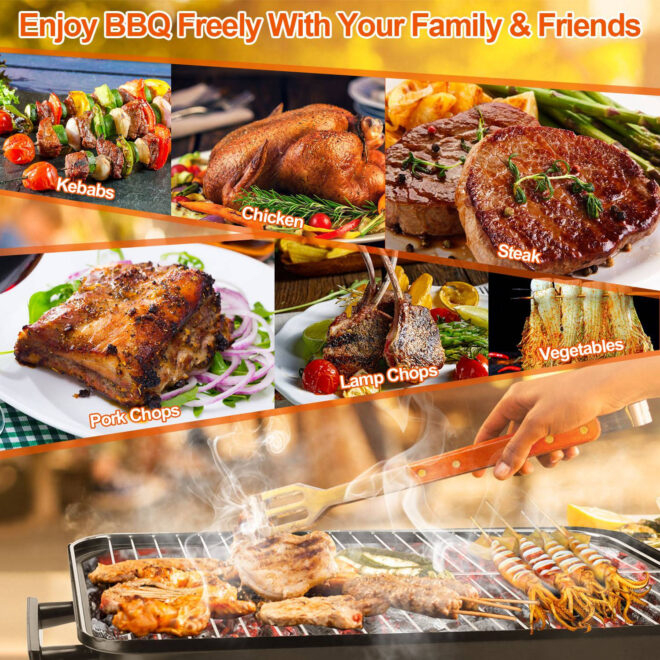 Portable Charcoal Grill Outdoor Tabletop Grill Small Barbecue Smoker Folding BBQ Grill with Lid for Backyard Camping Picnics Beach - Image 5