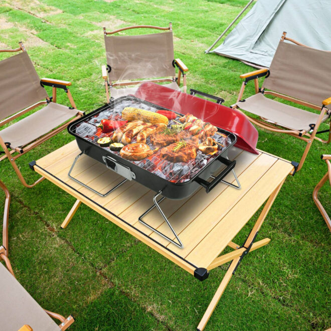 Portable Charcoal Grill Outdoor Tabletop Grill Small Barbecue Smoker Folding BBQ Grill with Lid for Backyard Camping Picnics Beach - Image 8