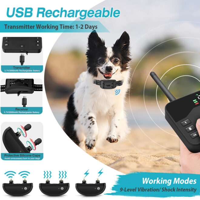 2 In 1 Wireless Electric Dog Fence Waterproof Pet Shock Boundary Containment System Electric Training Collar for Small Medium Large Dogs - Image 3