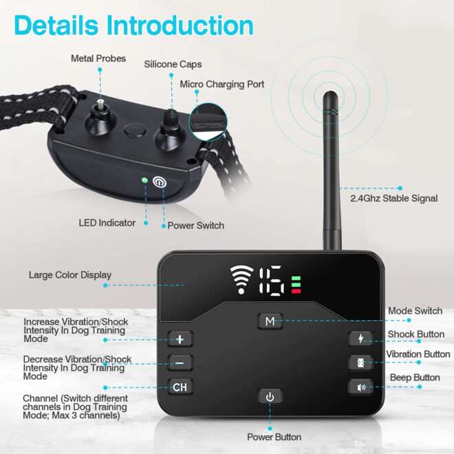 2 In 1 Wireless Electric Dog Fence Waterproof Pet Shock Boundary Containment System Electric Training Collar for Small Medium Large Dogs - Image 10