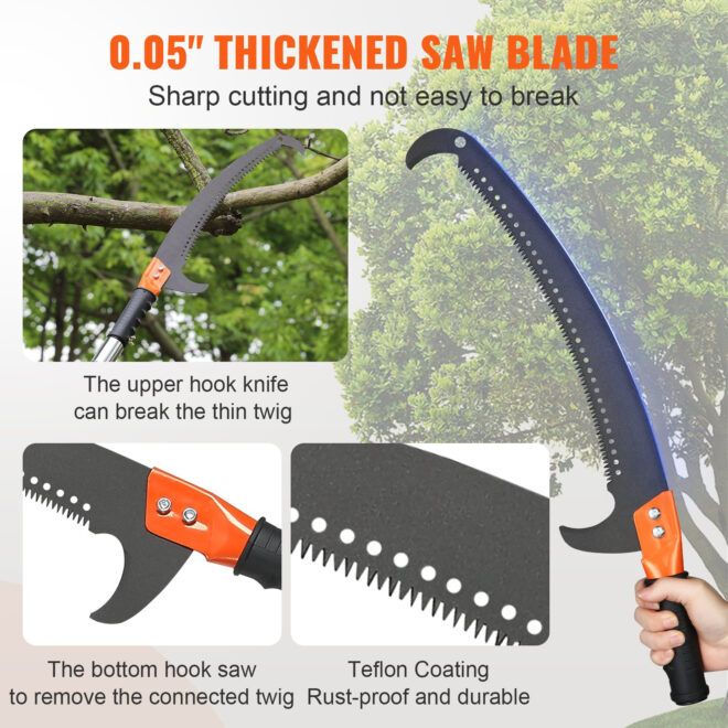 VEVOR Manual Pole Saw, 7.3-27 ft Extendable Tree Pruner, Sharp Steel Blade High Branches Trimming, Manual Branch Trimmer with Lightweight 8 Fiberglass Handles, for Pruning Palms and Shrubs - Image 4