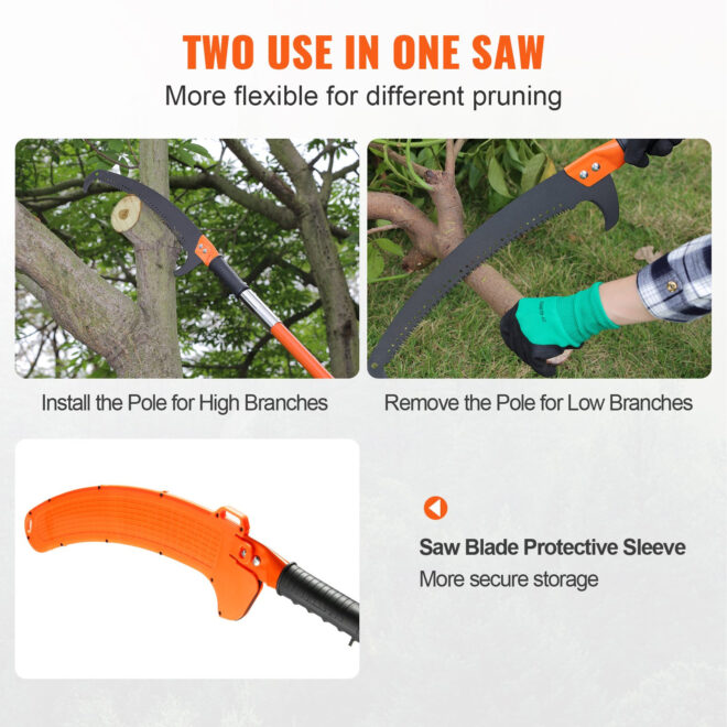VEVOR Manual Pole Saw, 7.3-27 ft Extendable Tree Pruner, Sharp Steel Blade High Branches Trimming, Manual Branch Trimmer with Lightweight 8 Fiberglass Handles, for Pruning Palms and Shrubs - Image 5