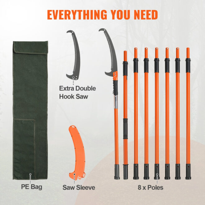 VEVOR Manual Pole Saw, 7.3-27 ft Extendable Tree Pruner, Sharp Steel Blade High Branches Trimming, Manual Branch Trimmer with Lightweight 8 Fiberglass Handles, for Pruning Palms and Shrubs - Image 6