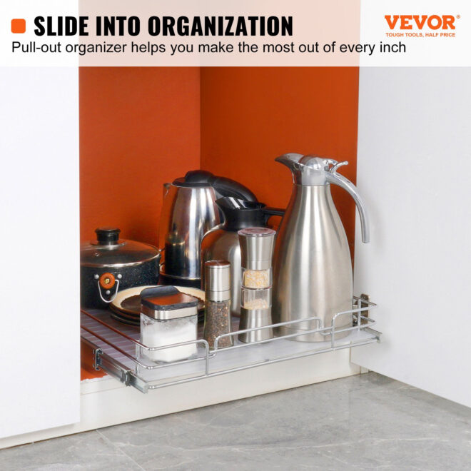 VEVOR 20"W x 21"D Pull Out Cabinet Organizer, Heavy Duty Slide Out Pantry Shelves, Chrome-Plated Steel Roll Out Drawers, Sliding Drawer Storage for Home, Inside Kitchen Cabinet, Bathroom, Under Sink - Image 2