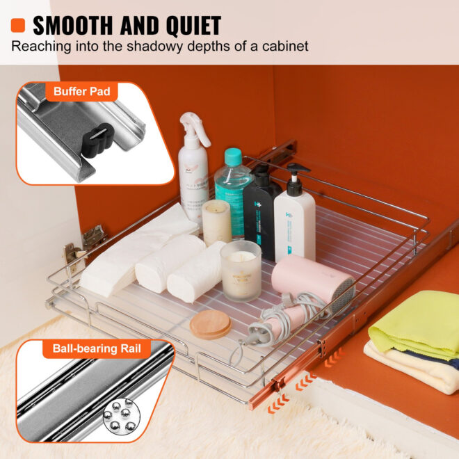 VEVOR 20"W x 21"D Pull Out Cabinet Organizer, Heavy Duty Slide Out Pantry Shelves, Chrome-Plated Steel Roll Out Drawers, Sliding Drawer Storage for Home, Inside Kitchen Cabinet, Bathroom, Under Sink - Image 3