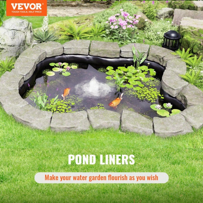 VEVOR Pond Liner, 15 x 20 ft 45 Mil Thickness, Pliable EPDM Material Pond Skins, Easy Cutting Underlayment for Fish or Koi Ponds, Water Features, Waterfall Base, Fountains, Water Gardens, Black - Image 2