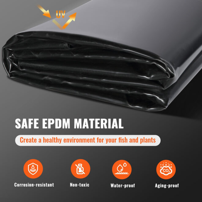 VEVOR Pond Liner, 15 x 20 ft 45 Mil Thickness, Pliable EPDM Material Pond Skins, Easy Cutting Underlayment for Fish or Koi Ponds, Water Features, Waterfall Base, Fountains, Water Gardens, Black - Image 3