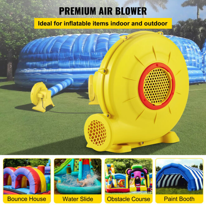 VEVOR Air Blower, 450W 0.6HP Inflatable Blower, Portable and Powerful Bounce House Blower, 1750Pa Commercial Air Blower Pump Fan, Used for Inflatable Bouncy Castle and Jump Slides, Yellow - Image 2