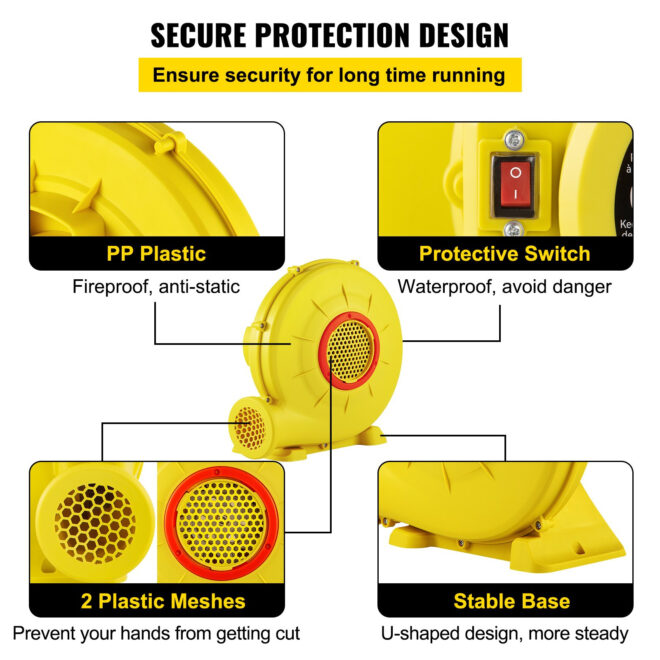 VEVOR Air Blower, 450W 0.6HP Inflatable Blower, Portable and Powerful Bounce House Blower, 1750Pa Commercial Air Blower Pump Fan, Used for Inflatable Bouncy Castle and Jump Slides, Yellow - Image 4