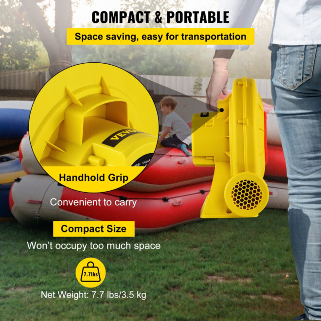 VEVOR Air Blower, 450W 0.6HP Inflatable Blower, Portable and Powerful Bounce House Blower, 1750Pa Commercial Air Blower Pump Fan, Used for Inflatable Bouncy Castle and Jump Slides, Yellow - Image 5