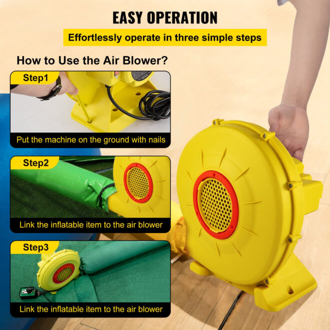 VEVOR Air Blower, 450W 0.6HP Inflatable Blower, Portable and Powerful Bounce House Blower, 1750Pa Commercial Air Blower Pump Fan, Used for Inflatable Bouncy Castle and Jump Slides, Yellow - Image 6