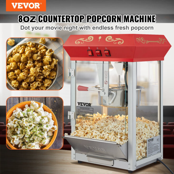 VEVOR Popcorn Popper Machine 8 Oz Countertop Popcorn Maker 850W 48 Cups Red - Image 2