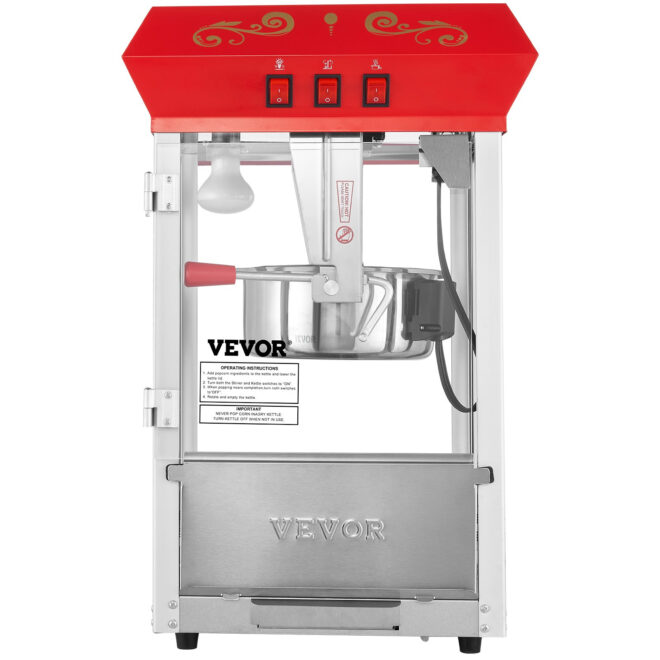 VEVOR Popcorn Popper Machine 8 Oz Countertop Popcorn Maker 850W 48 Cups Red - Image 7