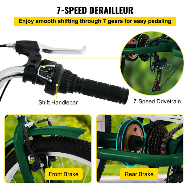 VEVOR Tricycle Adult 24'' Wheels Adult Tricycle 7-Speed 3 Wheel Bikes For Adults Three Wheel Bike For Adults Adult Trike Adult Folding Tricycle Foldable Adult Tricycle 3 Wheel Bike Trike For Adults - Image 5