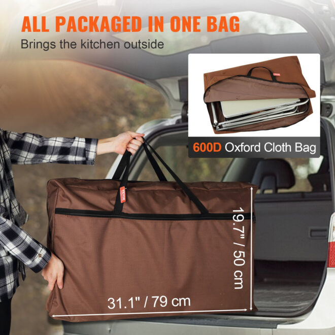 VEVOR Camping Kitchen Table, Folding Outdoor Cooking Table with Storage Carrying Bag, Aluminum Cook Station 3 Cupboard & Detachable Windscreen, Quick Set-up for Picnics, BBQ, RV Traveling, Brown - Image 6
