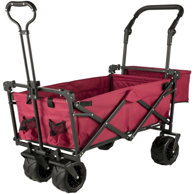 VEVOR Extra Large Collapsible Garden Cart with Removable Canopy, Folding Wagon Utility Carts with Wheels and Rear Storage, Wagon Cart for Garden, Camping, Grocery Cart, Shopping Cart, Red - Image 11