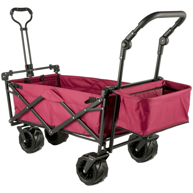 VEVOR Extra Large Collapsible Garden Cart with Removable Canopy, Folding Wagon Utility Carts with Wheels and Rear Storage, Wagon Cart for Garden, Camping, Grocery Cart, Shopping Cart, Red - Image 9
