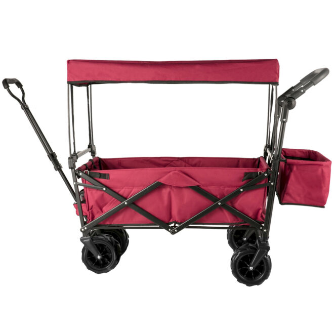 VEVOR Extra Large Collapsible Garden Cart with Removable Canopy, Folding Wagon Utility Carts with Wheels and Rear Storage, Wagon Cart for Garden, Camping, Grocery Cart, Shopping Cart, Red - Image 10