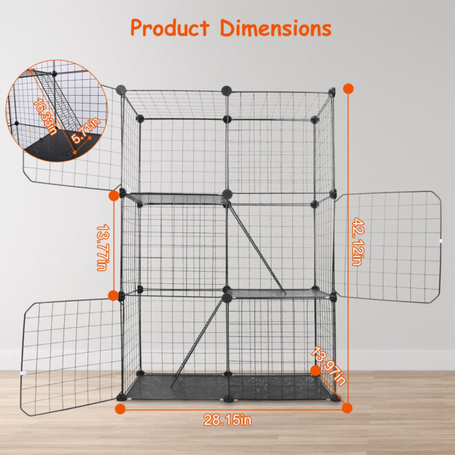 3 Tier Cat Playpen Cage Metal Indoor Cat House Detachable Kitten House with 3 Doors 2 Ladders Large Cat Exercise Place for 1-2 Cats Black - Image 6